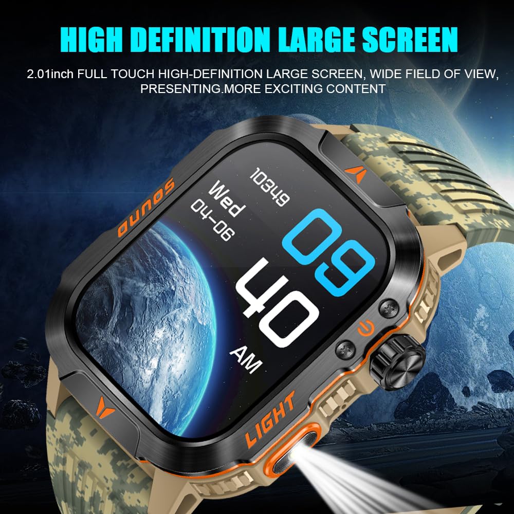 Qtllbt Military Outdoor Watch Altimeter Barometer Compass Tactical Smart Fitness Watch Heart Rate Sleep Monitor 100+ Sport Modes